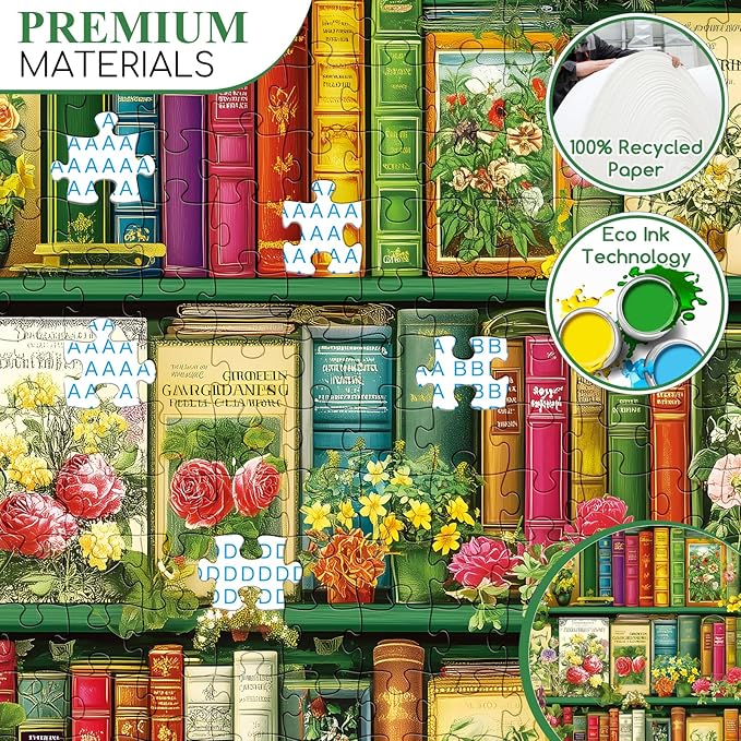 500 Piece Puzzle for Adults | Wildflowers Vintage Book Puzzle | Recycled Cardboard Flower Bookshelf Jigsaw Puzzles 500 Pieces | Challenging Fall Plant Floral Puzzles Perfect for Game Nights 20.5*15in
