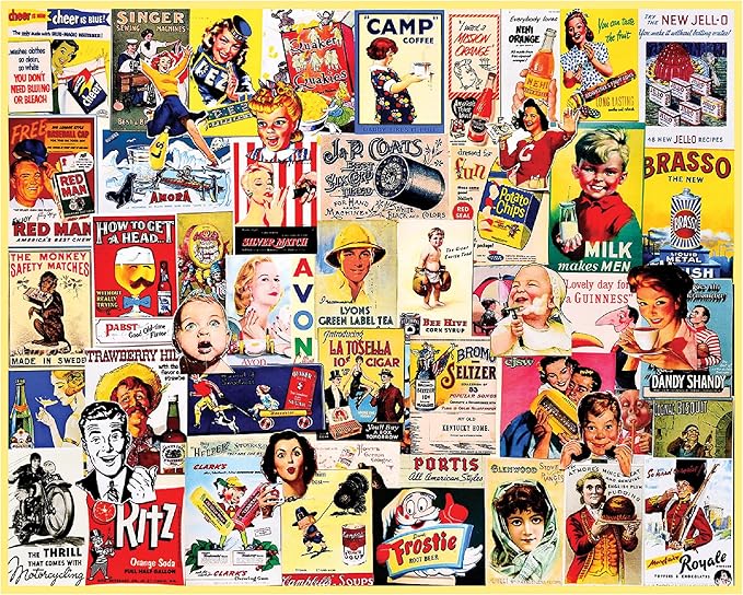 White Mountain 500 Piece Jigsaw Puzzle Funny Retro Collage Puzzles with Large Pieces Gift for Adults 18"x24" - Vintage Ads