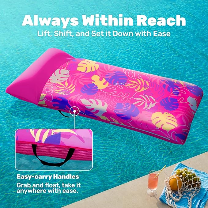 SLOOSH Inflatable Pool Floats Lounger - XL Fabric Covered Pool Mat Floaties for Adults, Ultra Comfort Water Floating Lounger with Headrest for Beach Lake Swimming Pool Float Raft 68"X34"