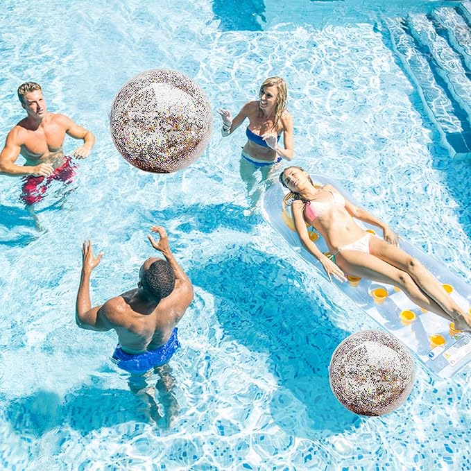 5 Pcs Inflatable Beach Balls, 16 Inch & 24 Inch Large Confetti Glitter Beach Balls, Sequins Clear Blow up Pool Balls Toys for Holiday Party Decorations 2026 New Year Birthday Summer Swimming Pool
