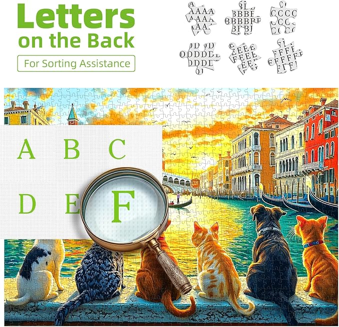 1000 Piece Jigsaw Puzzle for Adults, Sights of Venice with Dogs Challenging Puzzles for Adults 1000 Pieces, Party Game Gifts Decoration (27.5 x 19.7 Inch)