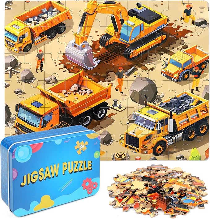 LELEMON 60 Pieces Jigsaw Puzzles for Kids Ages 4-8 Construction Site Puzzles for Kids Boys Girls Children Age 4, 5, 6, 7, 8-10 Years Old
