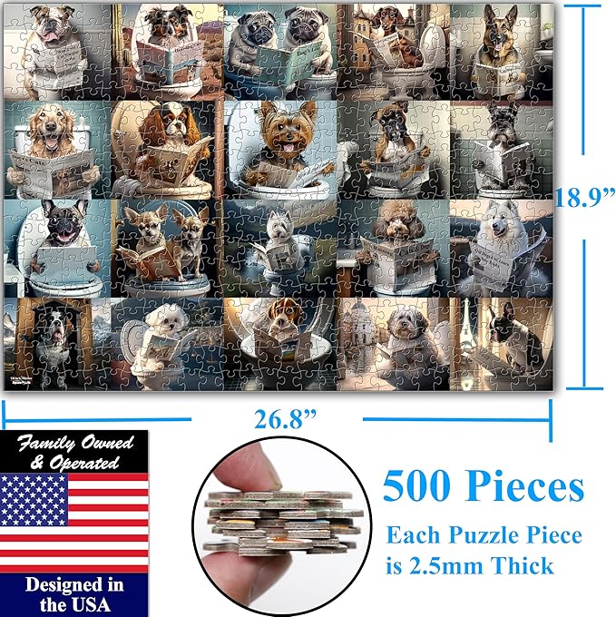 Think2Master Pooping Dogs & Puppies 500 Pieces Very Large Pieces Jigsaw. for Adults & Seniors 13+ Size: 26.8” x 18.9”