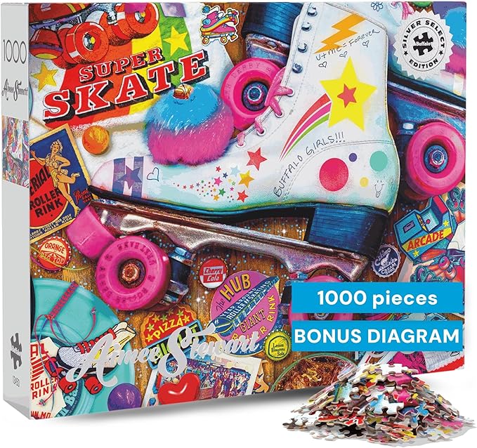 Buffalo Games - Aimee Stewart Skate Night 1000 Piece Puzzle Puzzles for Adults Silver Select Premium Jigsaw Puzzle with Full Color Reference Poster