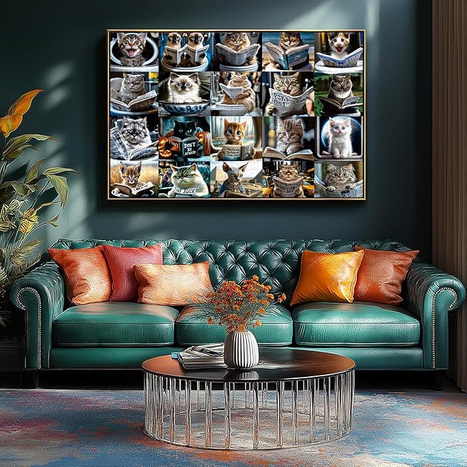 MINIWAN Funny Cats Reading On Toilet Puzzles for Adults 1000 Pieces, Humorous Whimsical Reading Cats Jigsaw Puzzle, Gift for Cat Lovers 27.55 x 19.7 Inch