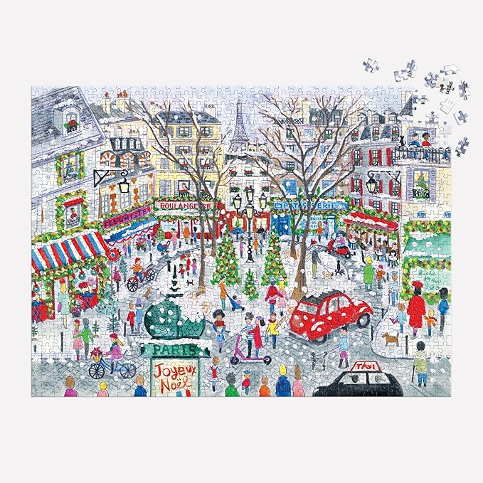 Galison Christmas in Paris – 1000 Piece Michael Storrings Jigsaw Puzzle Featuring Beautiful Artwork of A Busy Holiday Street in Saint Germain Paris