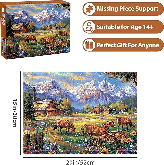 500 Piece Jigsaw Puzzle for Adults - Flowers, Mountain, Horse Themes - Funny Challenging Gift for Family Friends, 21 x 15 in