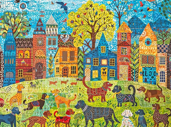 Cross & Glory - Colorful Canines: A Dog Park Day - 1000 Piece Jigsaw Puzzle for Adults | Whimsical | Premium Quality | Vibrant Design | Satin Finish | 20 x 27 Inches