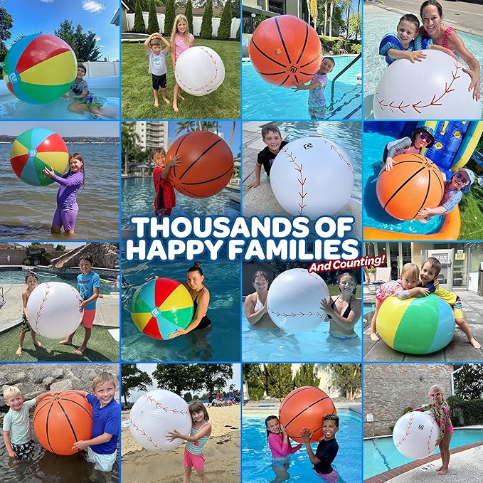 Large Beach Ball - New 8-Panel Design for Enhanced Durability and Ultra Round Shape - Best Big Beach Ball For Kids & Adults - 3X Thickness Material to Withstand Rough Play - Top Pool Party Hit of 2025