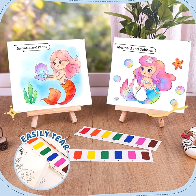 YPLUS Paint with Water Books for Toddlers, Watercolor Painting Paper Gift for Kids Ages 1-3, 2-4, 4-6, Art Craft Gift for Drawing with Brush Christmas Stocking Stuffers for Kids Toddler - Mermaid