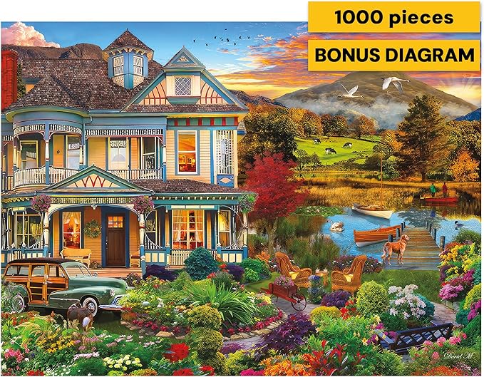 Buffalo Games – Garden Country Home - 1000 Piece Jigsaw Puzzle - Premium Gold Collection Giftable Puzzle for Adults – Precision-Cut Pieces, Beautiful Artwork