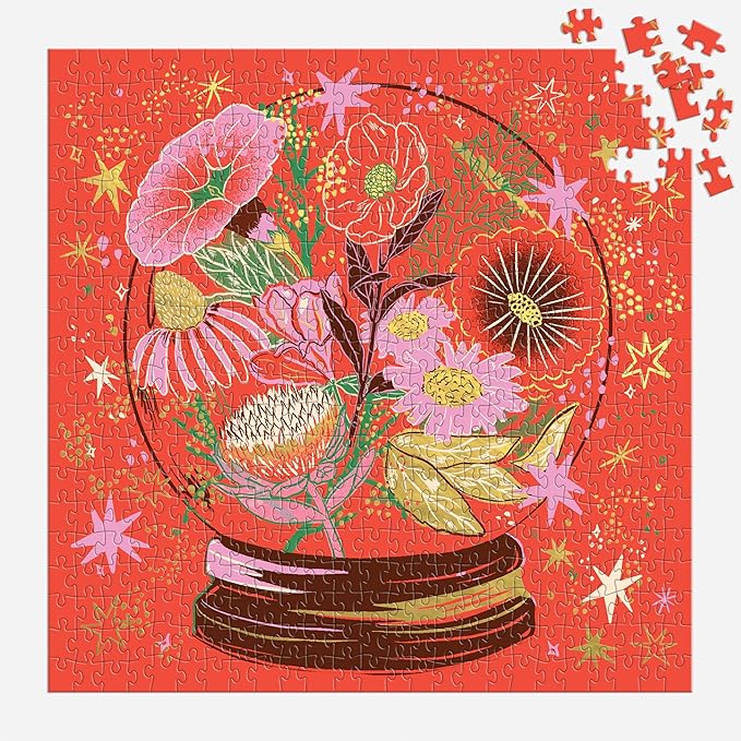 Galison Flower Gazing – 500 Piece Foil Jigsaw Puzzle Featuring Beautiful Artwork of Intergalactic World of Blooms Inside A Crystal Ball