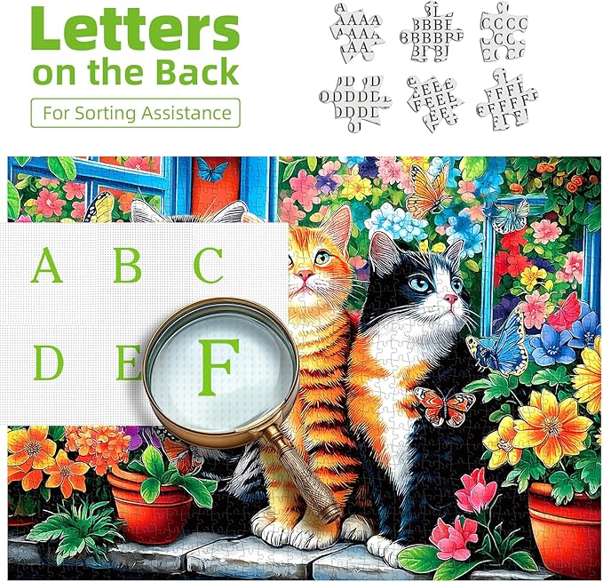 Blueforest Puzzles for Adults 500 Pieces - Cats in Garden with Vibrant Flowers & Butterflies Jigsaw Puzzle, 23x15 Inches Intermediate Challenge