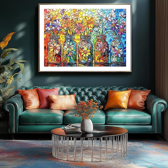 Puzzles for Adults 1000 Pieces, Stained Glass Wildflowers, Colorful Mosaic Jigsaw Puzzle 1000 Pieces, Challenging Puzzles for Adults Art Wall Decor for Family Games Gift, 27.5 x 19.7 inch