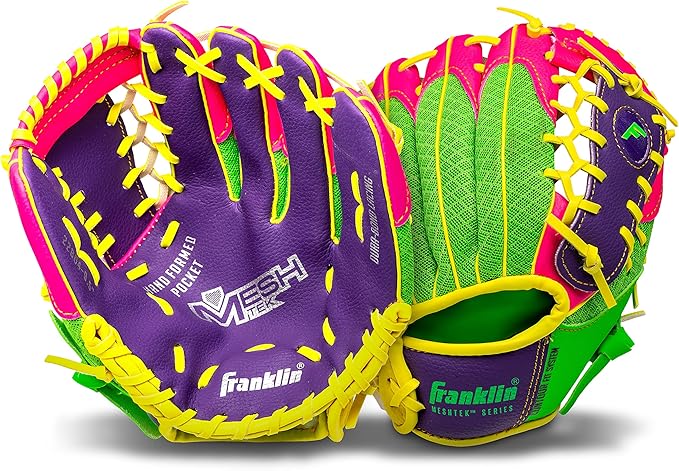 Franklin Sports Kids Baseball Glove + Foam Ball Sets - Meshtek Youth Teeball Gloves for Kids + Toddlers - Left + Right Hand Throw - 9.5" Inch