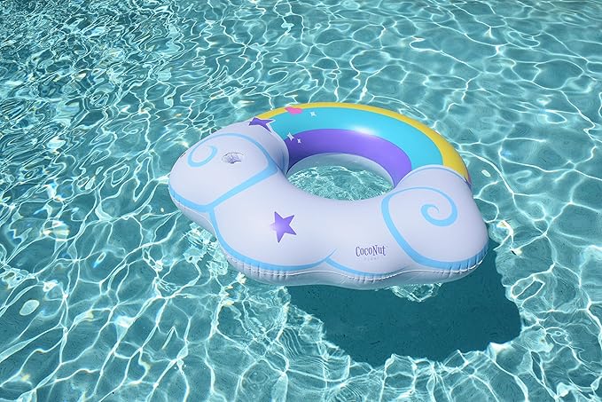 Rainbow Cloud Pool Float – Inflatable Swimming Pool Floaties with Cup Holder – Inner Beach floatie Tube for Party Favors – Summer Vacation Lake Beach Floats Swim Rings Raft Lounger for Adults & Kids