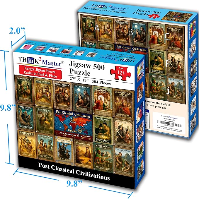 Think2Master Colorful Post Classical Civilization 500 Pieces Large Format Jigsaw Puzzle: 13+, Teens, Adults & Families. Great Gift with Historical Timeline & World Map. Size: 26.8” X 18.9”