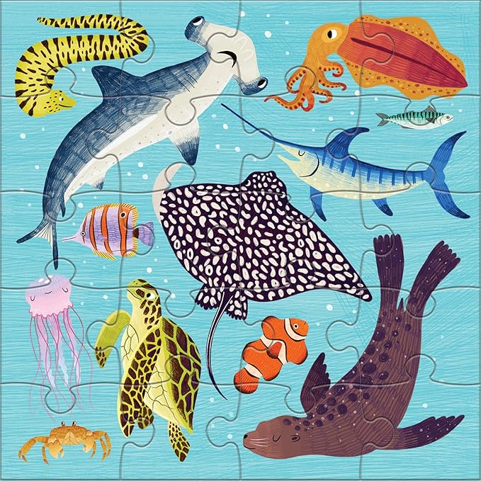 Mudpuppy Land & Sea Animals - Tri Fold Magnetic Puzzles Featuring Two 20 Piece Animal Themed Artwork