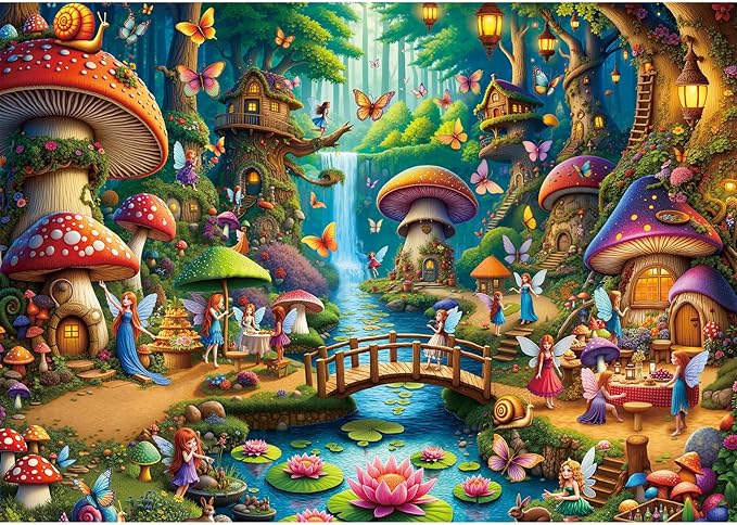 Rocorose 500 Piece Puzzles for Adults, Mushroom House Jigsaw Puzzle Challenging Fairy Mushroom Village Puzzle Holiday Party Educational Game Birthday Festival Gift
