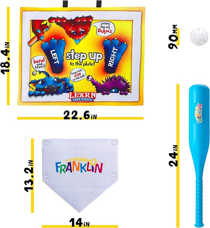 Franklin Learn Your Stance Baseball Set- Perfect for Toddlers and Kids - Includes Bat and Balls - Improve Batting Skills - Outdoor Sports Baseball