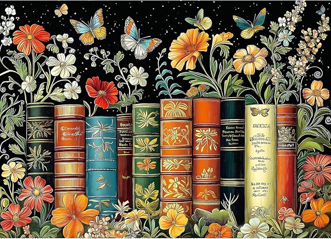 MINIWAN Vintage Flowers and Vintage Books 1000 Piece Jigsaw Puzzles for Adults, Butterfly Floral Art Puzzle, Home Decor Puzzle Gift for Book Lovers 27.5x19.7 Inch