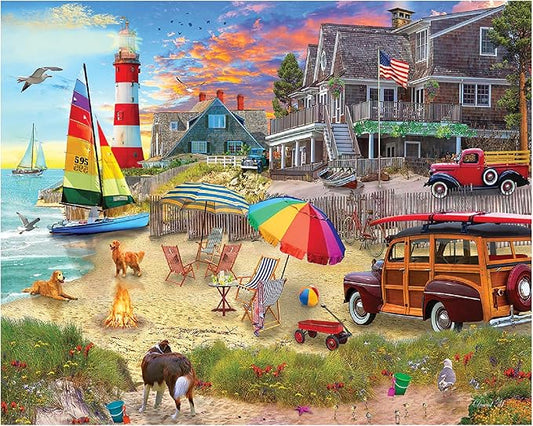 White Mountain 1000 Piece Jigsaw Puzzle Scenic Ocean Lighthouse Puzzles with Large Pieces Gift for Adults and Family 24"x30"- Summer Holiday