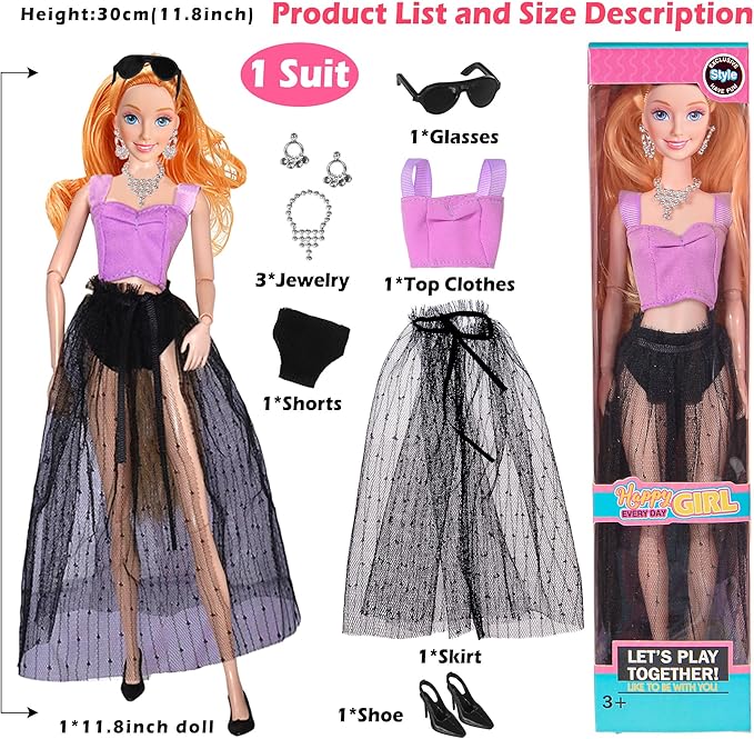 ebuddy 6 Pack 11.5 Inch Fashion Dolls Set - 6 Stylish White Skin Dolls with Unique Outfits & Accessories