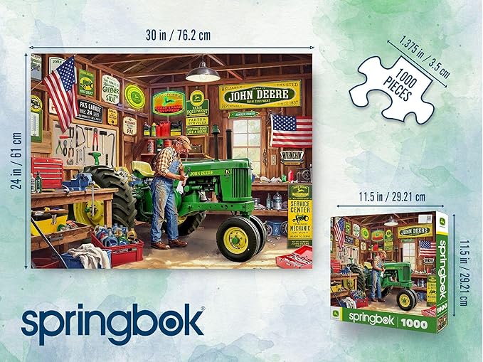 Springbok Grandpa's Garage 1000 Piece Jigsaw Puzzle for Adults - John Deere Tractor - Unique Cut Pieces - Made in USA