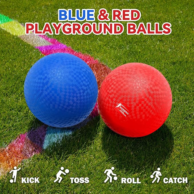 8.5 Inch Kickball Set, Dodgeballs 2 Pack, Playground Balls Gift for Kids & Adults, Bouncy Balls Includes Pump and Bag, Handball for Outdoor & Indoor Games, Official Size for Camps