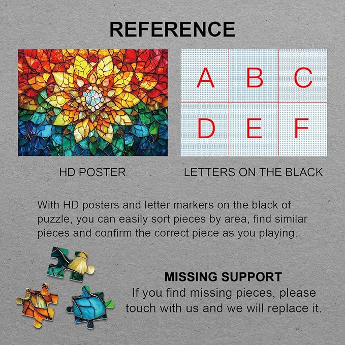 Colorful Flower Puzzles for Adults 1000 Pieces, Beautiful Stained Glass Sunflower Art Jigsaw Puzzles, Gradient Floral Challenging Puzzle
