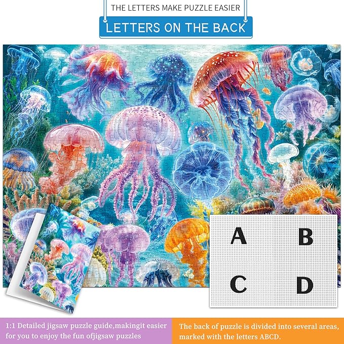 HUADADA Puzzles for Adults 1000 Pieces,Challenging Game Toys, Puzzles 1000 Pieces,Impossible Puzzle, Family Decoration Puzzle-Dreamy Jellyfish
