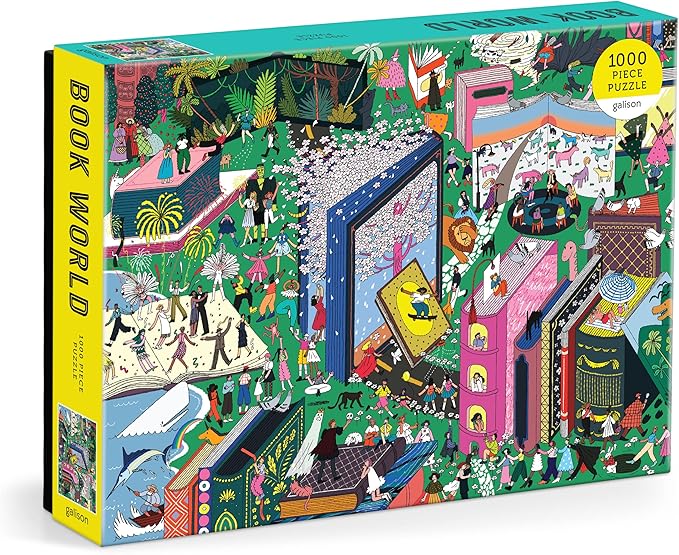 Galison Book World – 1000 Piece Puzzle Fun and Challenging Activity with Bright and Bold Artwork of Literary Characters and Books for Adults and Families