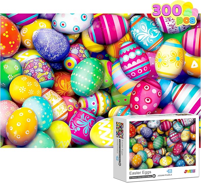 JOYIN 300 Large Piece Jigsaw Puzzle (21.25 x 15 inches) Eggcellent for Easter Party Favors Plush Easter Basket for Baby, Toddler & Kids of All Ages