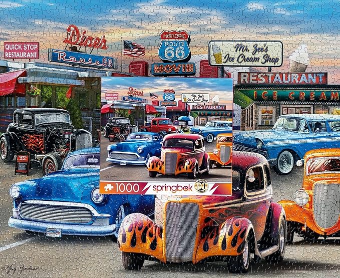 Springbok's Classic Car Show 1000 Piece Puzzle for Adults Showcases Hot Rods and Classic Cars in All Their Colorful Glory. - Made in The USA