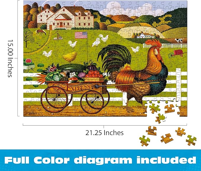 Buffalo Games – 300 Charles Wysocki: Rooster Express Oversized Piece Jigsaw Puzzle Larger Shapes - Great for Adults, Seniors, Family, Kids, Easy to Grip