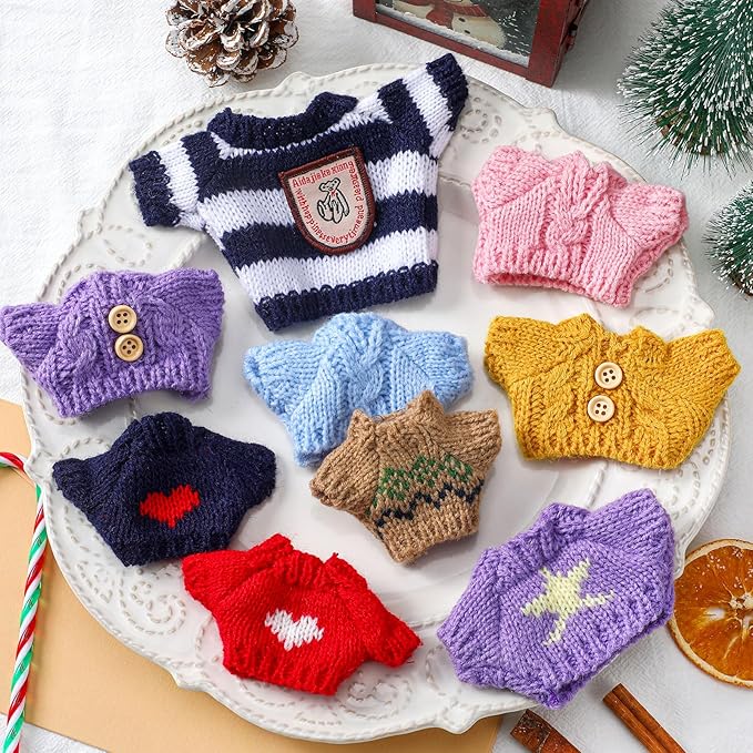 Bencailor 10 Pieces Small Doll Clothes Set 3.14 x 1.96 Inches Doll Sweaters Fit 5-9 Inches Various Styles of Small Dolls(Adorable Style)