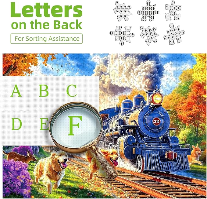 1000 Piece Puzzle for Adults, Vintage Steam Train with Golden Retrievers Dog Jigsaw Puzzles Fall Landscape for Adults Challenging Game, 27.5 x 19.7 Inches