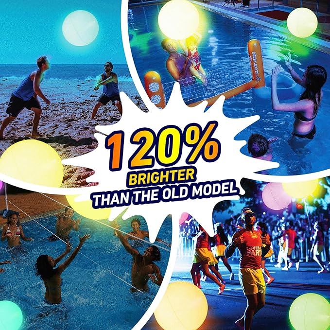 Pool Toys - 16" Light Up Beach Ball, 1/2/4 Pack Glow in The Dark Balls with 8 LED Modes, Pool Games for Adults, Teens and Kids, LED Ball for Outdoor or Indoor Activities