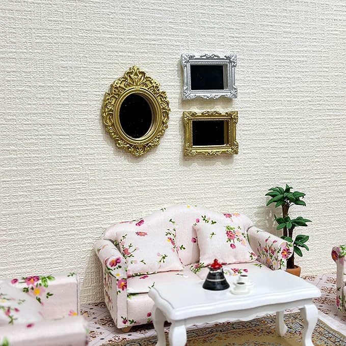 SAMCAMI Miniature Dollhouse Accessories, Mini Mirror and Mini Wall Art, 1/12 Scale Doll House Accessories and Furniture, Dollhouse Miniatures, 9 Pieces (Mini Mirror and Mini Wall Art)