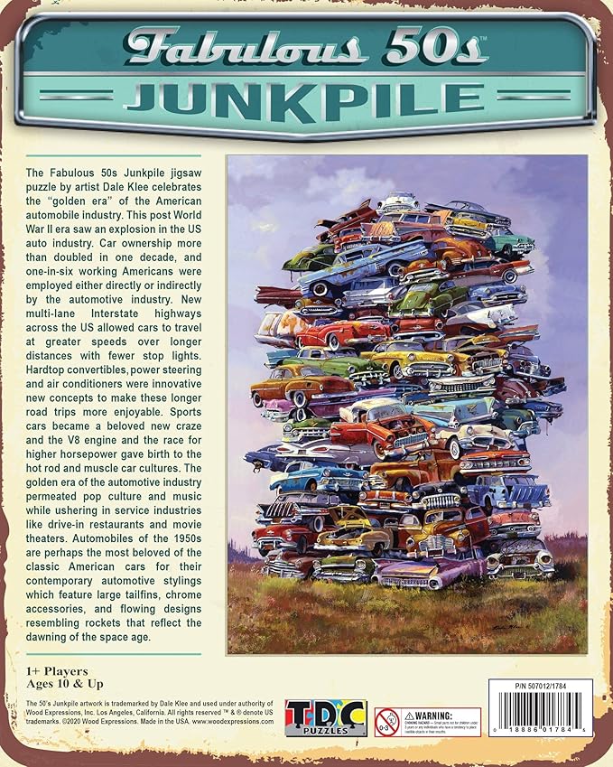 TDC Games Classic Car Puzzle Fabulous 50s Junkpile - 1000 Piece Vintage Jigsaw Puzzle for Adults