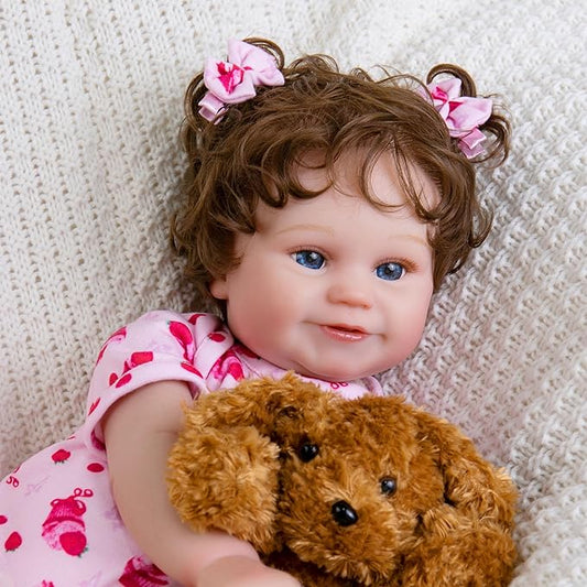 EKOKIZ Lifelike Reborn Baby Dolls Girl, 20-Inch Realistic Baby Doll with Hair Baby Doll That Looks Real Cloth Body Newborn Girl with Complete Accessories for Kids 3+, Lovely& Pretty Girls
