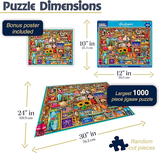 White Mountain 1000 Piece Jigsaw Puzzle Summer Beach Collage Puzzles with Large Pieces Gift for Adults and Family 24"x30" - Beach Comber