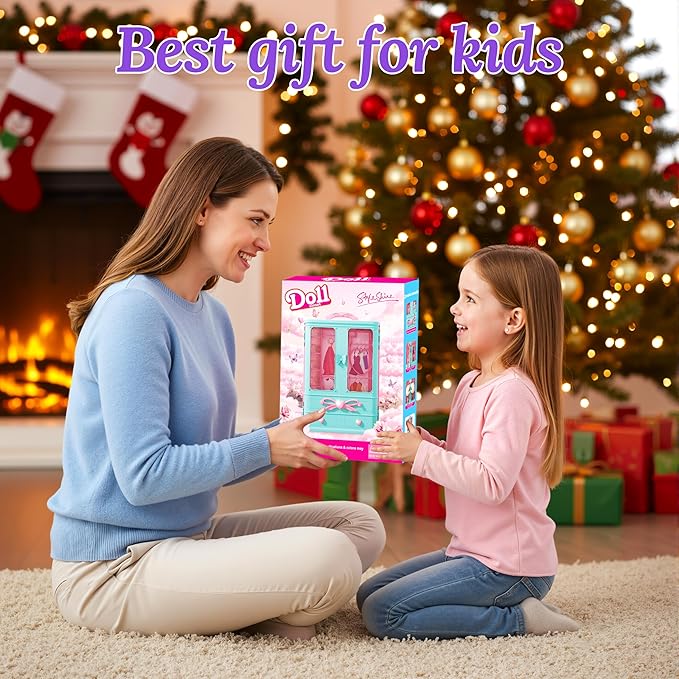 Style Shine 70 Pcs Doll Closet with Clothes & Accessories Including 2 Wedding Gowns 6 Fashion Dresses 2 Casual Outfits 2 Swimsuit 10 Shoes 20 Hangers 27 Accessories,Dress up Toys for Girls Kids Gifts