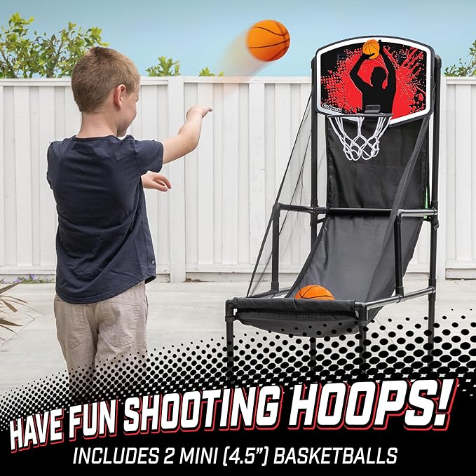 GoSports 2 in 1 Basketball & Football Toss Arcade Game - Indoor & Outdoor Toy Hoop for Kids Ages 3-8