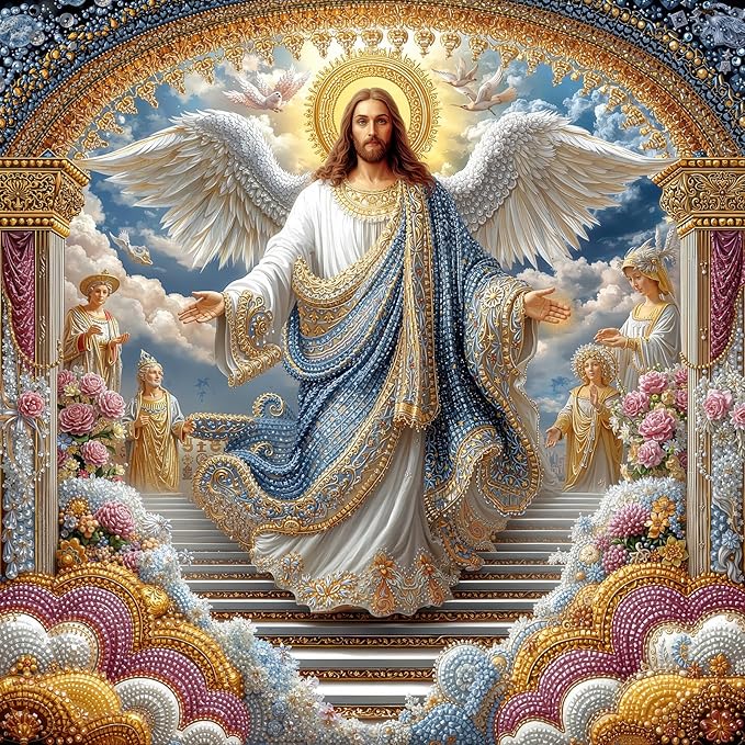Divine Angel Jesus 1000 Piece Jigsaw Puzzle for Adults - Inspirational Christian Scene with Wings & Flowers, Poster & Lettered Back, 22.8" Square HD Quality, Unique Gift for Believers
