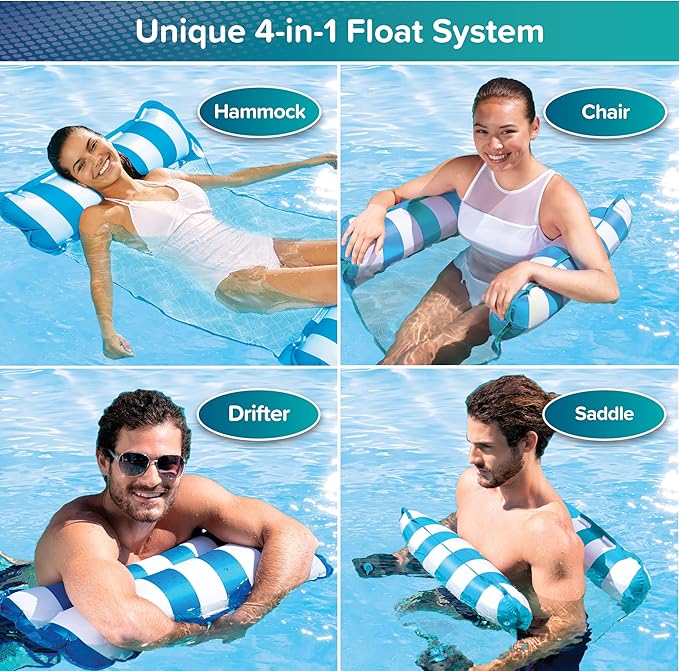 Aqua Original 4-in-1 Monterey Hammock Pool Float & Water Hammock – Multi-Purpose, Inflatable Pool Floats for Adults – Patented Thick, Non-Stick PVC Material – Light Blue