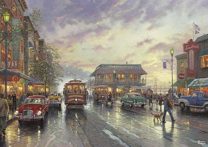 Buffalo Games - Gold - Thomas Kinkade - City by the Bay, Sunset on Fisherman's Wharf - 500 Piece Jigsaw Puzzle for Adults - Challenging Puzzle Perfect for Game Nights