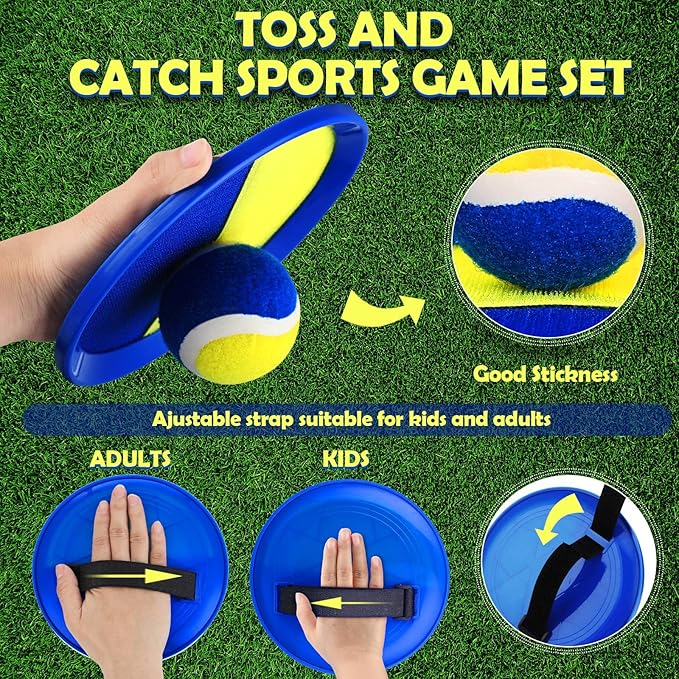 Charniol Kids Toys Toss and Catch Game Set Beach Game Outdoor Ball Sports Games Toss and Catch Ball Nylon Toys for Kids Adults(Blue Yellow,12 Paddles 6 Balls)