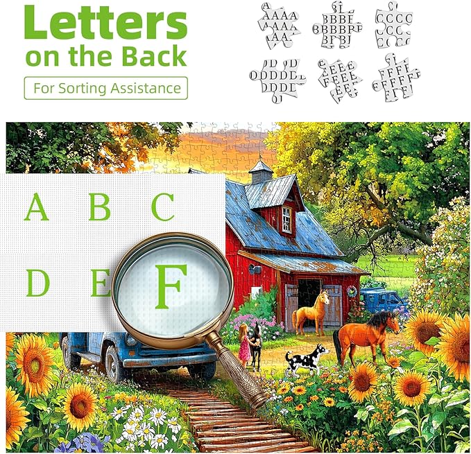 Country Farm Jigsaw Puzzle for Adults 1000 Piece, Vintage Red Barn with Blue Truck, Sunflower Garden Scene,1000 Pieces Spring Puzzles for Adults Entertainment, 27.56x19.69 in