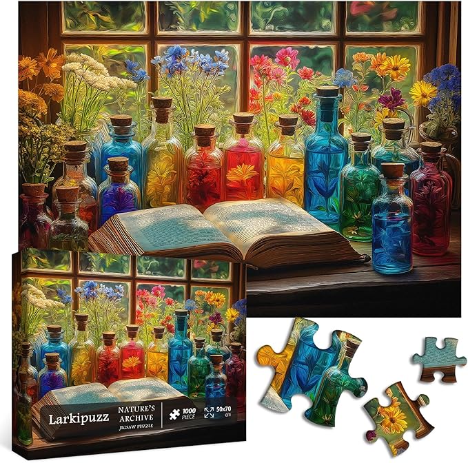 Flower Puzzles for Adults 1000 Pieces, Colorful Bottles Wildflower Puzzle, Beautiful Plant Floral Art Theme for Wall Decor